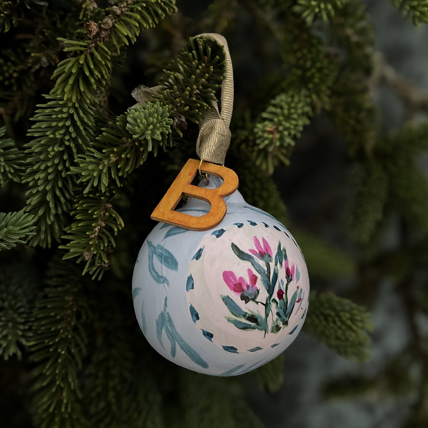 Teal and Magenta Floral Customized Ornament
