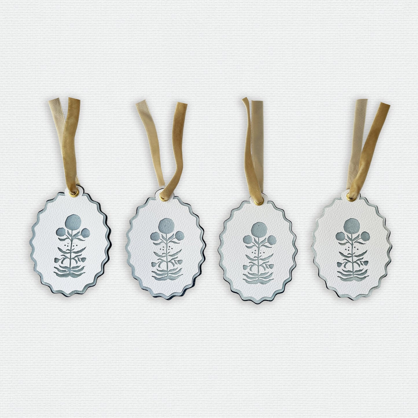 Paper Cut Out Hand Painted in Sky Blue Block Print Ornaments - Set of 4