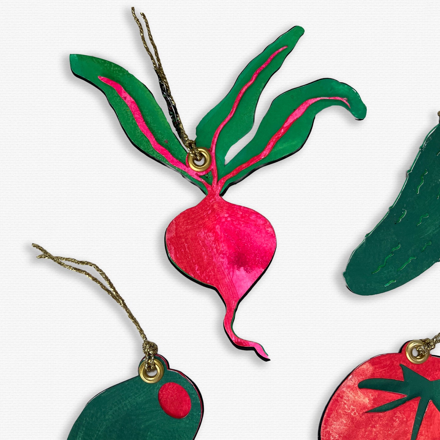 Paper Cut Out Handpainted Vegetable Ornaments - Set of 4