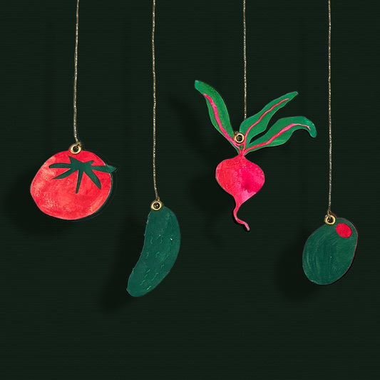 Paper Cut Out Handpainted Vegetable Ornaments - Set of 4