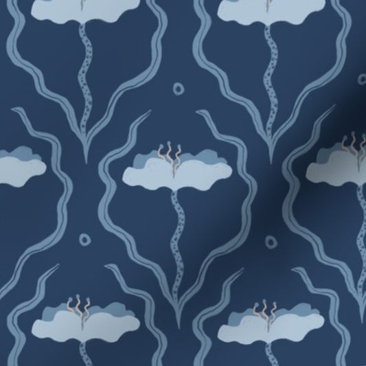 Saltwater Blooms in Navy Blue - Linen Cotton Canvas