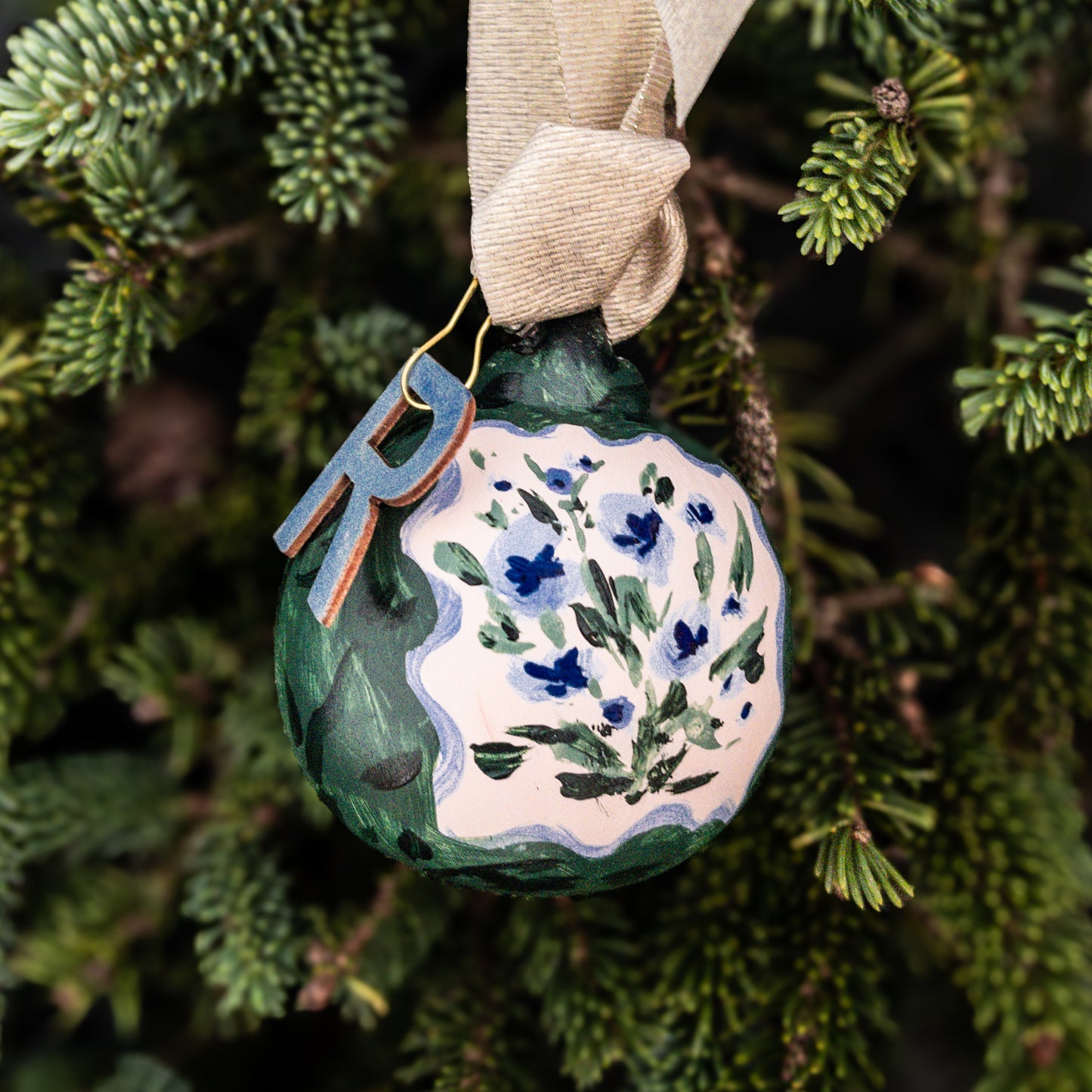 Green and Blue Floral Customized Ornament