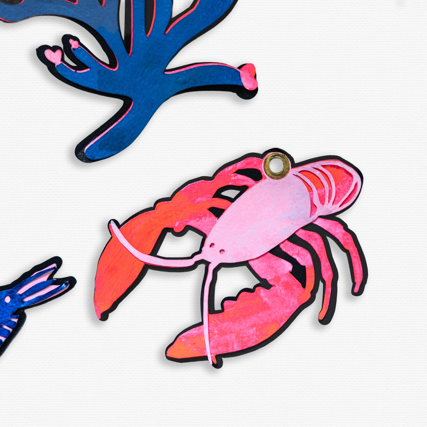 Paper Cut Out, Hand Painted Coastal Ornaments - Set of 4