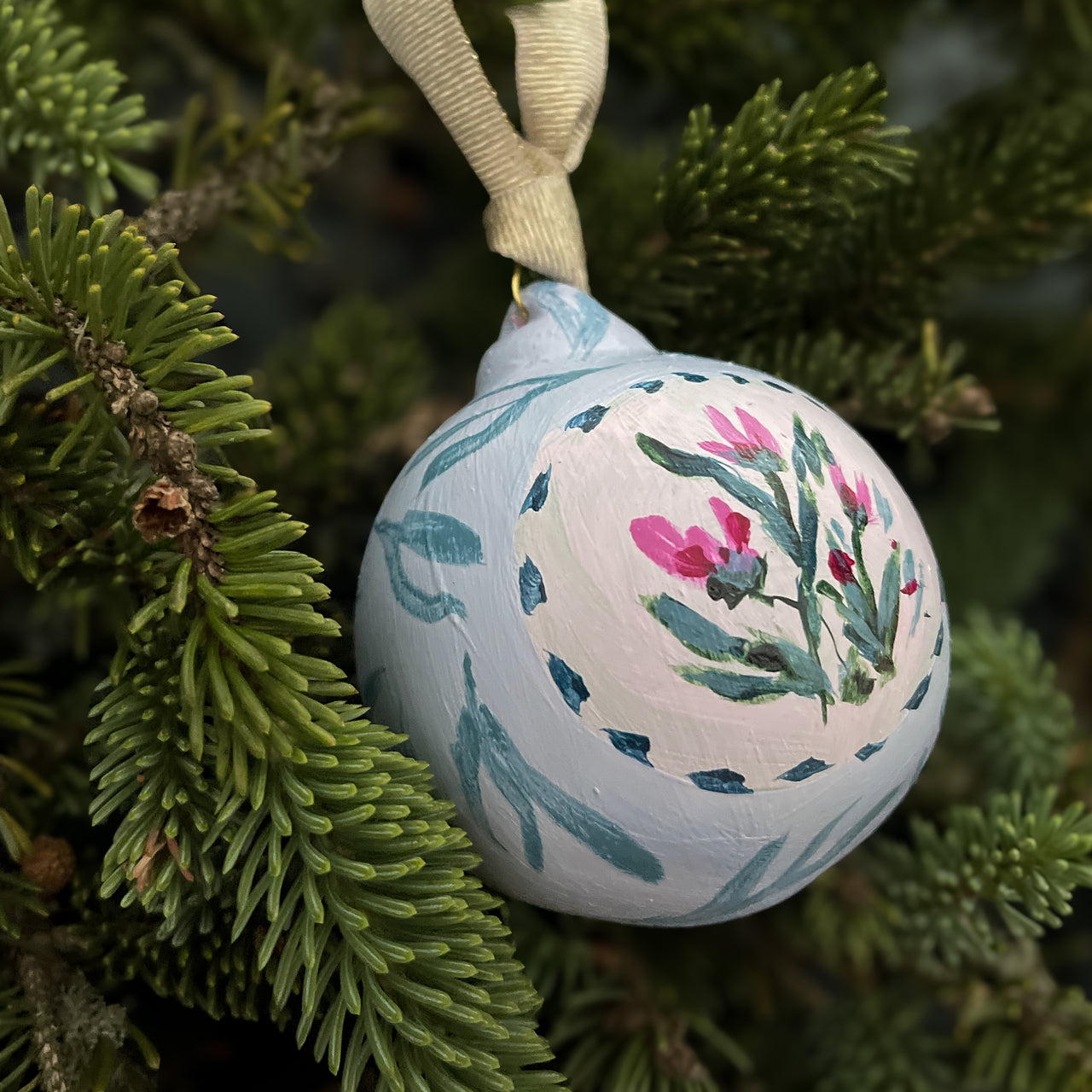 Teal and Magenta Floral Customized Ornament