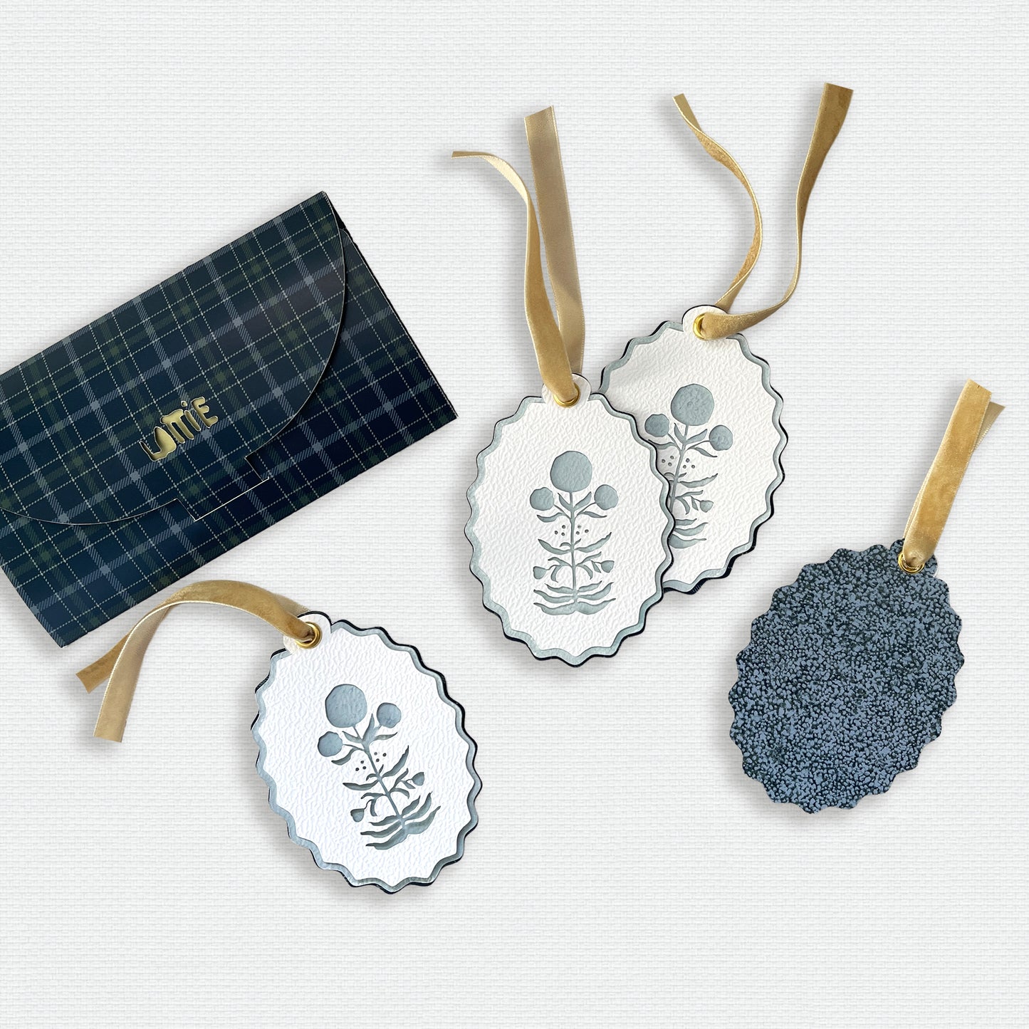 Paper Cut Out Hand Painted in Sky Blue Block Print Ornaments - Set of 4