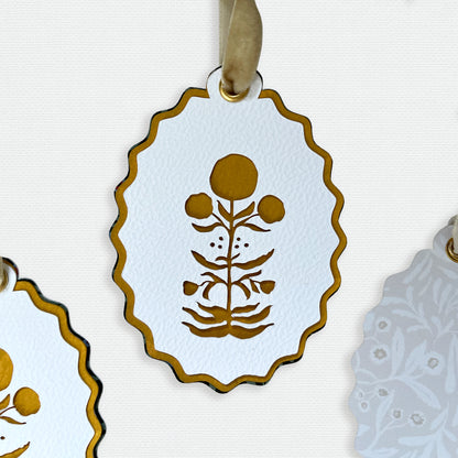 Paper Cut Out Hand Painted Ochre Block Print Ornaments - Set of 4