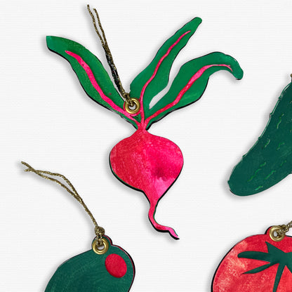 Paper Cut Out Handpainted Vegetable Ornaments - Set of 4