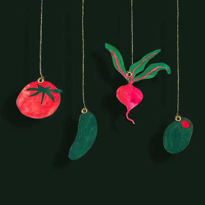 Paper Cut Out Handpainted Vegetable Ornaments - Set of 4