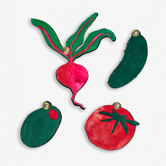 Paper Cut Out Handpainted Vegetable Ornaments - Set of 4